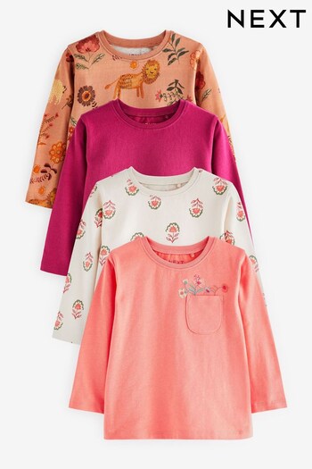 Pink Floral Long Sleeve Cotton T-Shirts 4 Pack (3mths-7yrs) (D57082) | £21 - £25