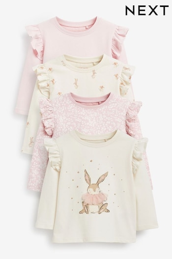 Pink/Cream Bunny Long Sleeve Cotton T-Shirts MA-1 4 Pack (3mths-7yrs) (D57083) | £22 - £26