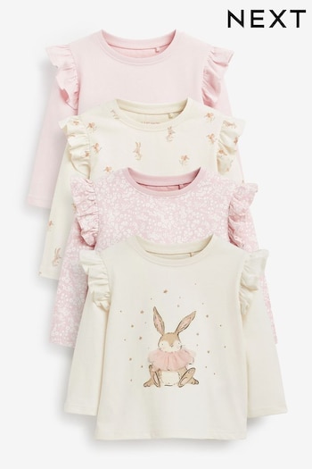 Pink/Cream Long Sleeve Cotton T-Shirts Check 4 Pack (3mths-7yrs) (D57083) | £22 - £26