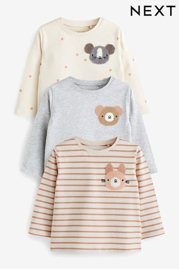 Pink/Cream Character Long Sleeve Cotton T-Shirts 3 Pack (3mths-7yrs) (D57084) | £16 - £20