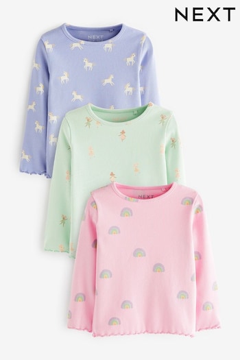 Pink/Lilac Purple Character Long Sleeve Cotton T-Shirts 3 Pack (3mths-7yrs) (D57085) | £14 - £18