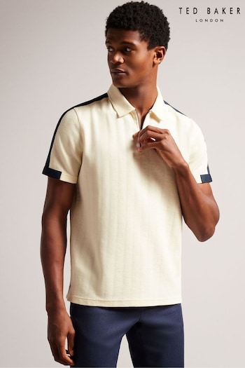 Ted Baker Natural Abloom Short Sleeve Regular Polo Shirt With Zip (D57312) | £75