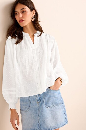 White Textured Lace Insert Blouse (D57318) | £34
