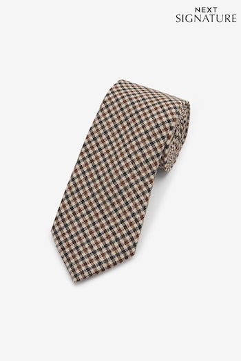 Brown Neutral Gingham Check Signature Abraham Moon And Sons Tie (D57455) | £30