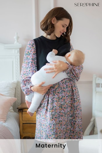 Seraphine Boho Maternity And Nursing Black Dress With Knit Topper (D57612) | £39