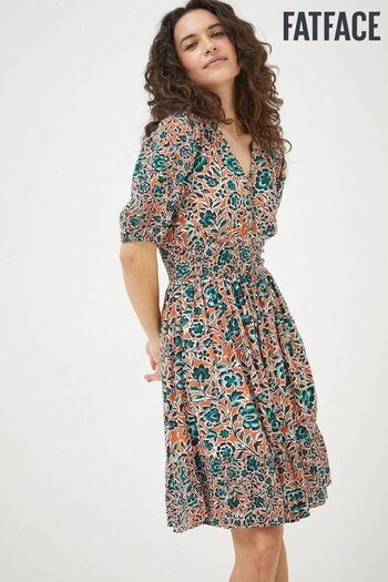 FatFace Orange Lottie Sketched Floral Dress (D57852) | £56