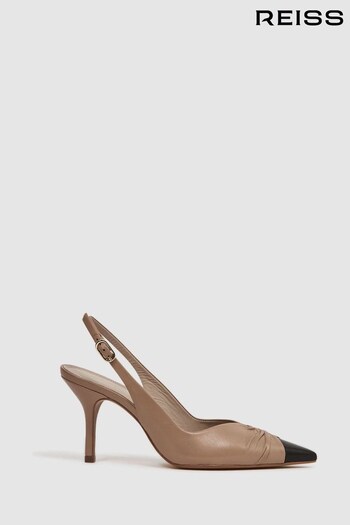 Reiss Nude Delilah Mid Heel Leather Sling Back Court Shoes (D58008) | £168