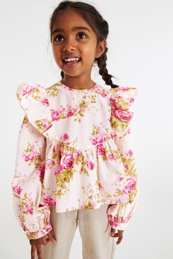 Pink Floral Shirred Blouse (3-16yrs) (D58102) | £14 - £19