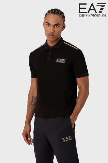 Emporio Armani EA7 Label Trim Black Polo Shirt (D58122) | £110