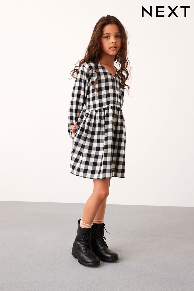 Girls black and sales white plaid dress