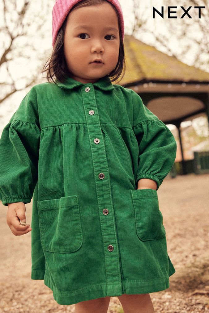 Green Cord Cotton Shirt Dress (3mths-8yrs) (D58227) | £16 - £19