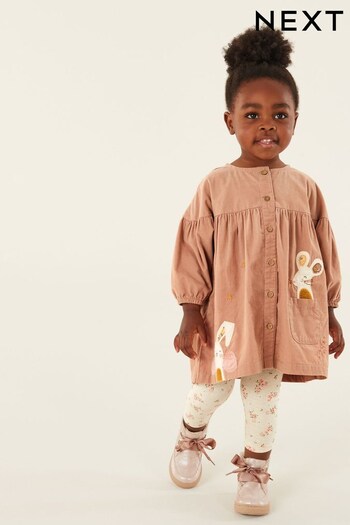 Pink Corduroy Bunny Embroidered Dress front And Leggings Set (3mths-7yrs) (D58243) | £22 - £26