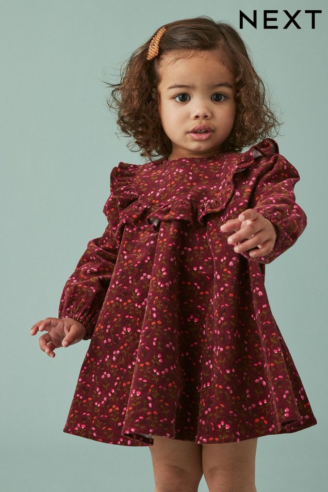 Berry Pink Floral Printed Cord Dress (3mths-8yrs) (D58244) | £14 - £17