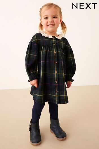 Green/Blue Check Lace Collar Dress (3mths-8yrs) (D58251) | £15 - £18