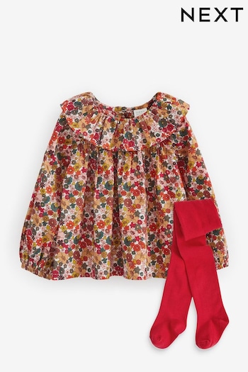 Berry Red Printed Cotton Ruffle Blouse (3mths-8yrs) (D58255) | £15 - £21