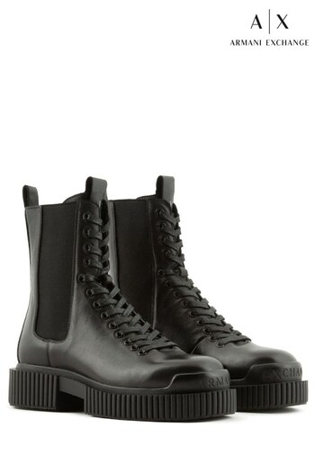 Armani Exchange Chunky Sole Lace Black Boots (D58284) | £260
