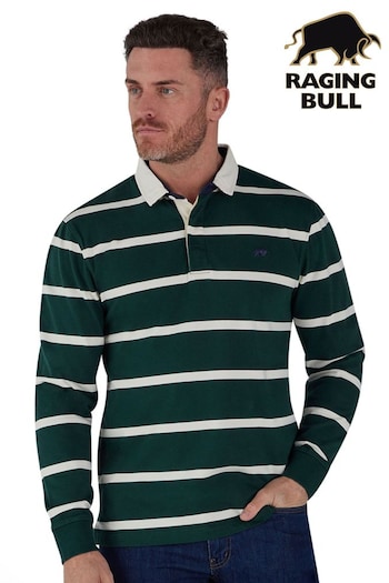 Raging Bull Green Long Sleeve Fine Stripe Rugby (D58349) | £79