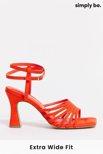 Simply Be Orange Ankle Tie Caged Heel Sandals In Extra Wide Fit (D58585) | £35
