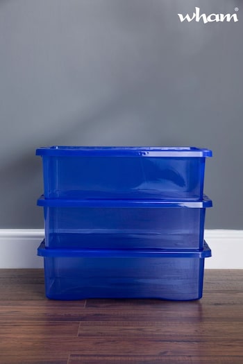 Wham Blue Set of 3 Crystal 32L Box With Clip On Lid (D58630) | £47