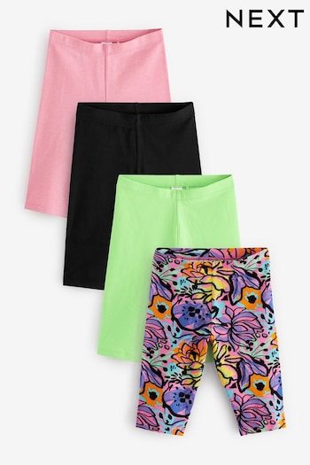 Pink/ Black Lime Green Bright Tropical Cropped Leggings 4 Pack (3-16yrs) (D58773) | £14 - £20