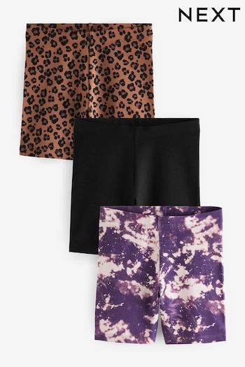 Animal Print/Black/Purple Tie Dye Print 3 Pack 3 Pack Cycle Shorts jonc (3-16yrs) (D58777) | £10 - £16