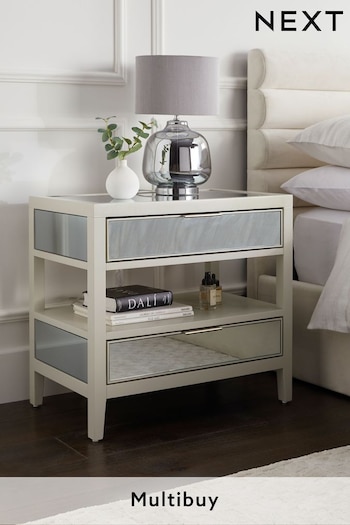 Stone Cora Mirror 2 Drawer Wide Bedside Table (D58799) | £350