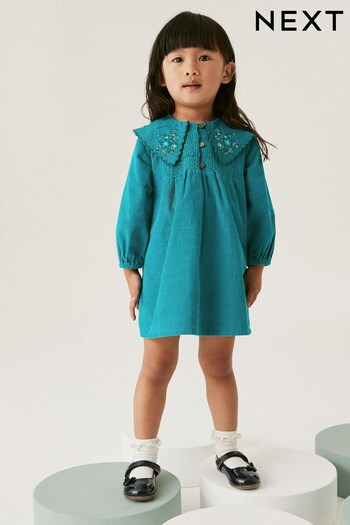 Teal Green Embroidered Collar Cord Dress (3mths-7yrs) (D58844) | £21 - £25