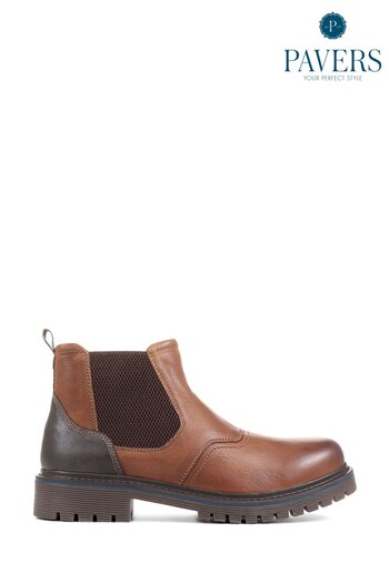 Pavers Chunky Brown Leather Chelsea Boots (D58896) | £65