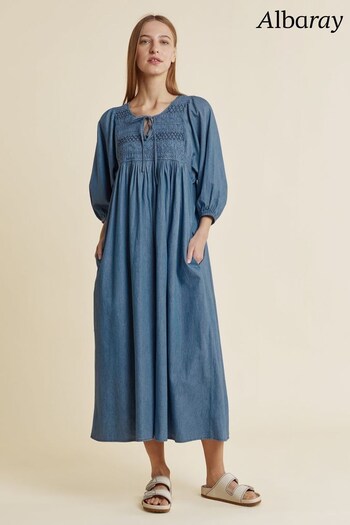 Albaray Blue Smocked Denim Dress (D58994) | £120