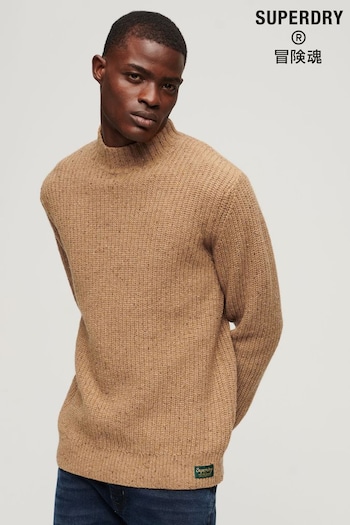 Superdry Brown Wool Blend Tweed Mock Neck Jumper (D59023) | £65
