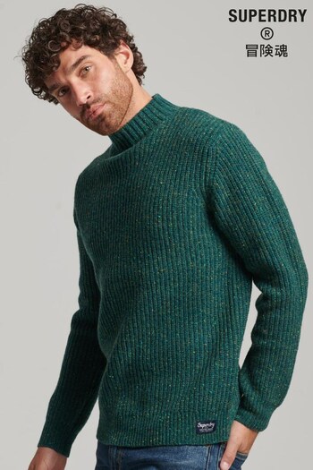 Superdry Green Wool Blend Tweed Mock Neck Jumper (D59027) | £65