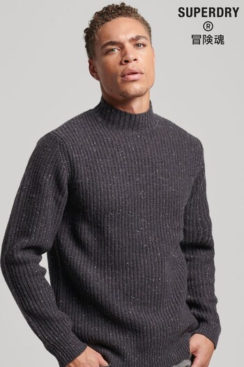 Superdry Grey Wool Blend Tweed Mock Neck Jumper (D59028) | £65