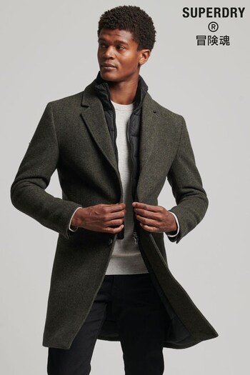 Superdry Green Detachable Lining Wool Town Coat (D59032) | £175
