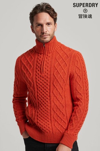 Superdry Orange Wool Blend Cable Henley Jumper (D59101) | £60