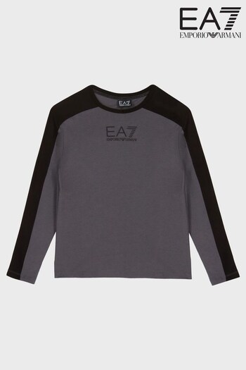 Emporio Armani EA7 Boys Grey Colourblock Long Sleeve Top (D59189) | £55