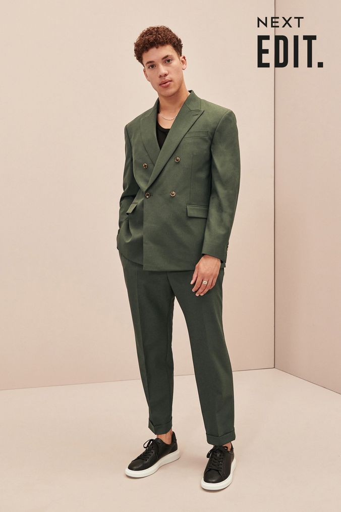 Green EDIT Relaxed Fit Double Breasted Suit Jacket (D59230) | £79