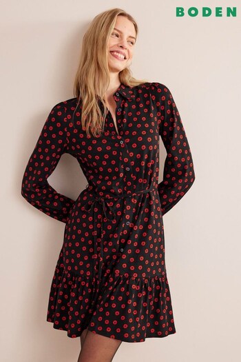 Boden Black Tiered Jersey Shirt Mini Dress (D59280) | £80