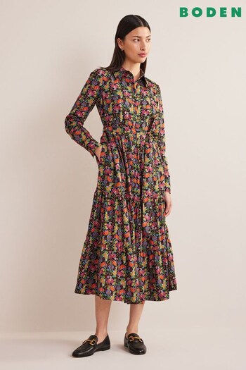 Boden Black Tiered Cotton Maxi Shirt Dress (D59298) | £130