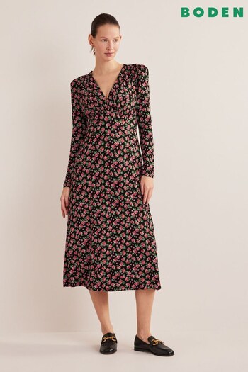 Boden Black Jersey Midi Tea Dress Poppy (D59304) | £95