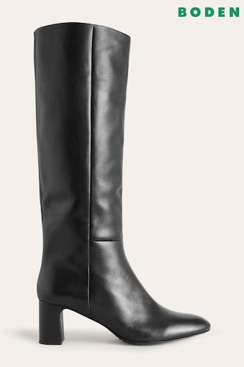 Boden Black Erica Knee High Leather Grey Boots (D59311) | £230