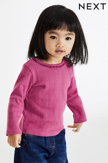 Berry Red Plain Pointelle Top (3mths-7yrs) (D59330) | £5 - £7