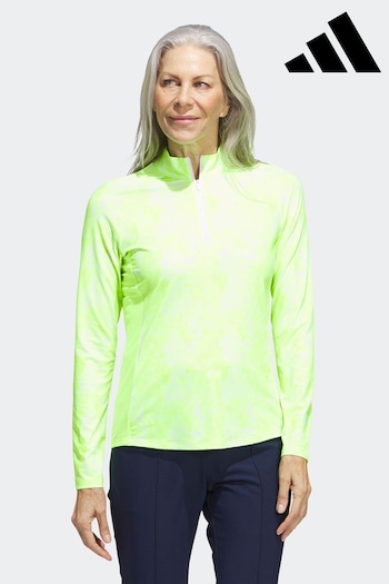 adidas Golf Lemon Yellow Essentials Long Sleeve Printed Mock Polo Shirt (D59439) | £50