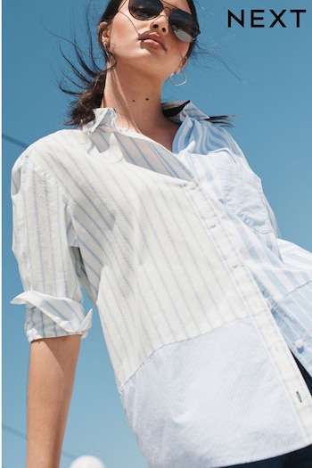 Blue Mix Stripe Oversized Striped Long Sleeve Cotton Shirt (D59499) | £36