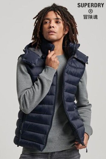 Superdry Blue Hooded Classic Padded Gilet (D59549) | £75