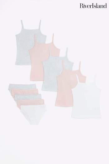 River Island Pink Girls Vests And Briefs 10 Piece Set (D59655) | £25 - £30