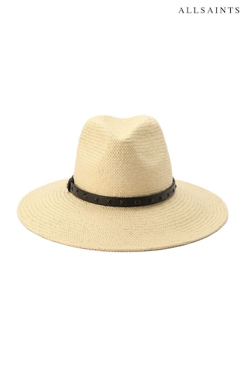 AllSaints Natural Injected Pyramid Stud Straw Hat (D59726) | £89