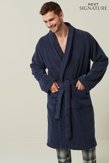 Navy Blue Signature Pure Cotton Towelling Dressing Gown (D59814) | £42