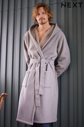 Neutral Borg Lined Hooded Dressing Gown (D59815) | £42