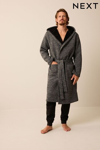 Charcoal Grey Textured Borg Lined Dressing Gown (D59816) | £44