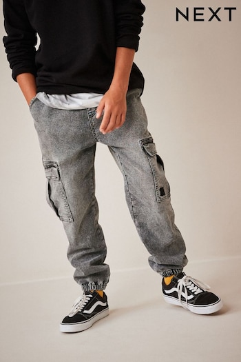 Grey Cargo paisley Jeans With Elasticated Waist (3-16yrs) (D60054) | £16 - £21